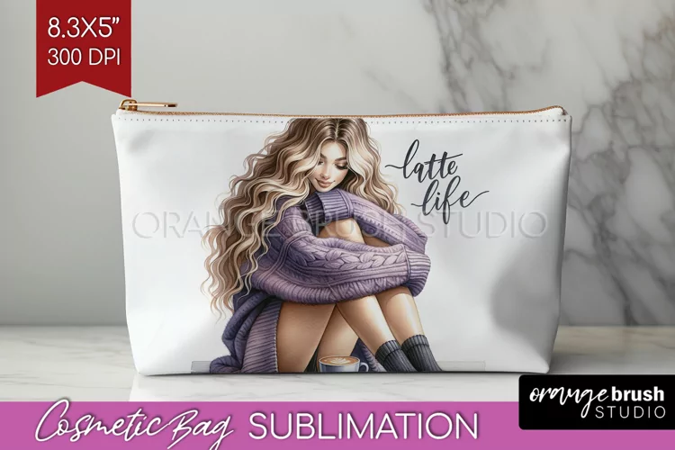 Coffee Girl Cosmetic Bag - Coffee Lover Makeup Bag PNG