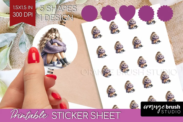 Coffee Girl Round Sticker - Coffee Lover Printable Sticker