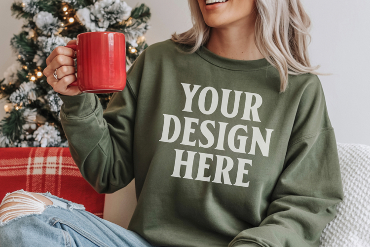 Comfort Colors 1566 Blue Spruce Sweatshirt Mockup, Cozy Boho