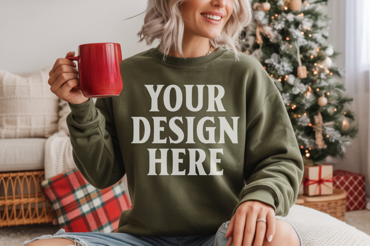 Comfort Colors 1566 Blue Spruce Sweatshirt Mockup | Real Mod
