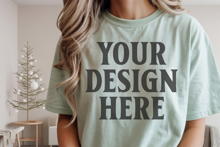Christmas Comfort Colors 1717 Bay T-Shirt Mockup | Real Mode