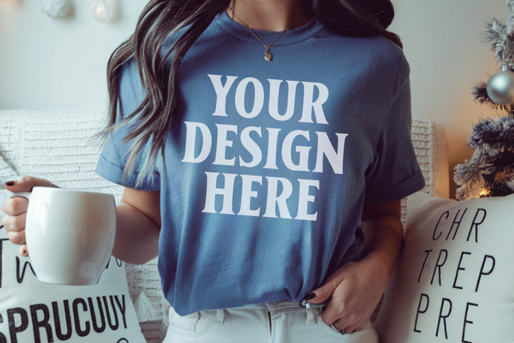 Blue Jean Comfort Colors 1717 Christmas Shirt Mockup, Cozy B