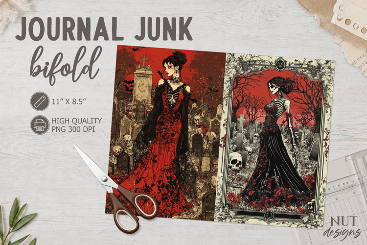 Gothic lady Journal Junk Bifold Creepy halloween journal