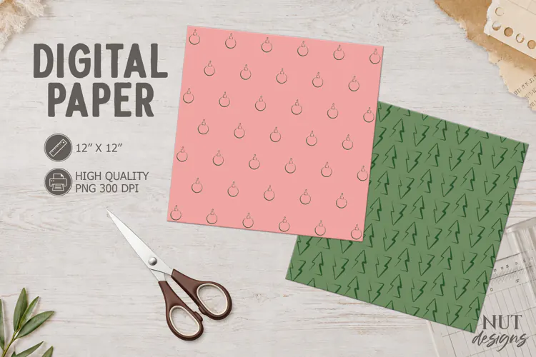 Christmas Tree and Bauble Digital Papers Christmas paper