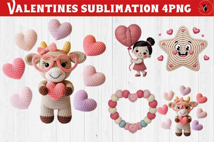 Crochet Valentines Day sublimation | Knitted love characters
