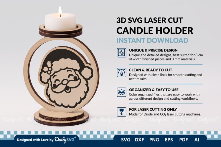 Cute Christmas Candle Holder SVG | Laser Cut Decor example image 1