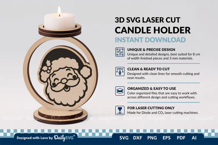 Cute Christmas Candle Holder SVG | Laser Cut Decor