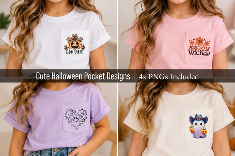 4x Cute Halloween Pocket Designs PNG