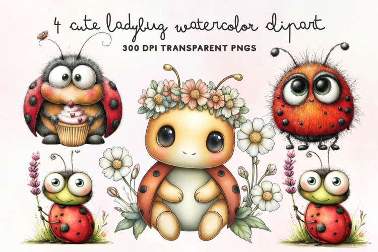 Cute Ladybug Watercolor Clipart PNG
