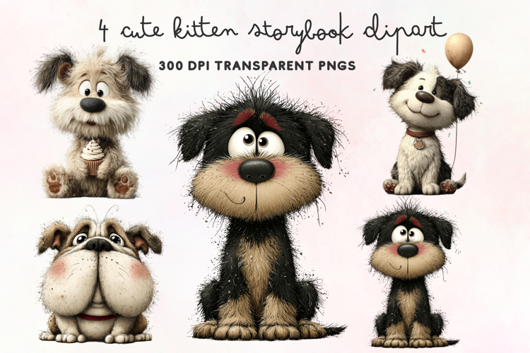 Cute Watercolor Dogs Clipart PNG