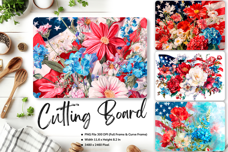 Patriotic Cutting Board USA Flag 4 of July Chopping Board116