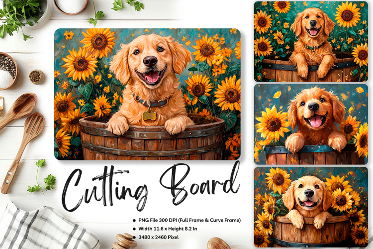 Dog Sunflower Cutting Board Kitchen Animal Chopping Template