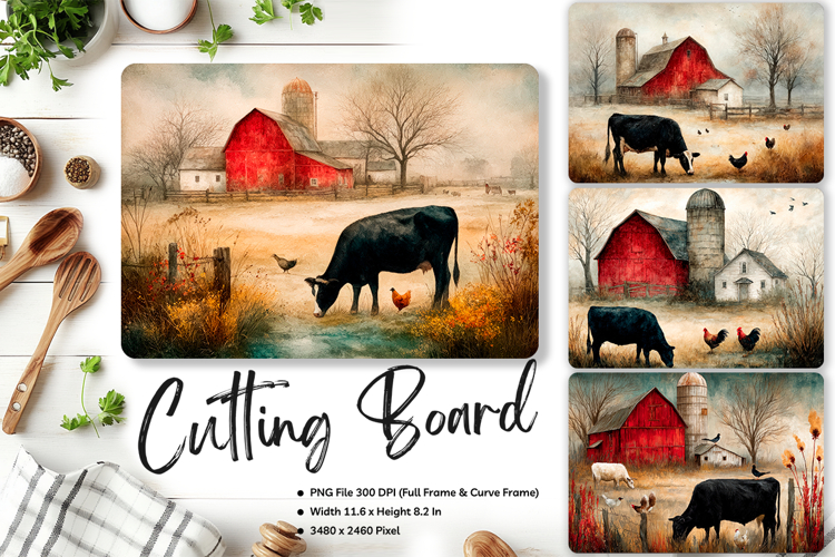 Farm Animal Cutting Board Farmhouse Chopping Board_148
