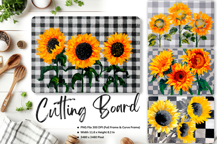 Sunflower Cutting Board Kitchen Chopping Board Sublimation example image 1