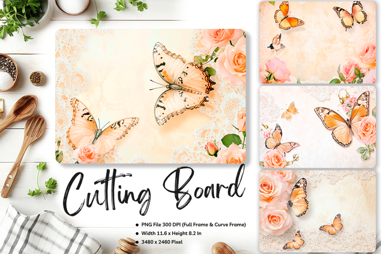 Butterfly Flower Cutting Board Kitchen Vintage Chopping_196