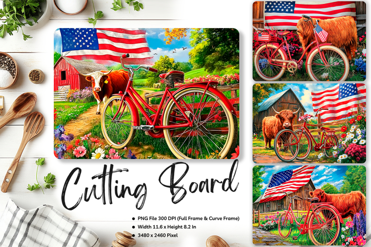 Patriotic Cutting Board USA Flag 4 of July Chopping Board209