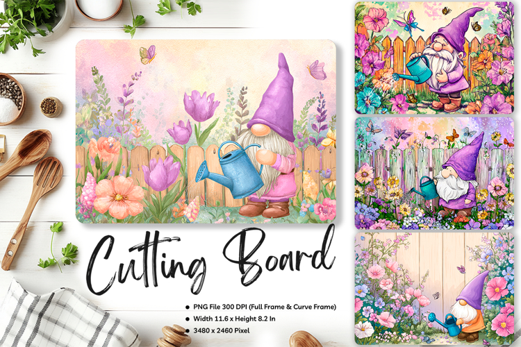 Gnome Flower Cutting Board Kitchen Chopping Board_22 example image 1