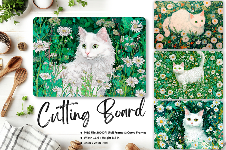 Cat Cutting Board Cat Flower Pet Animal Chopping Board_251 example image 1