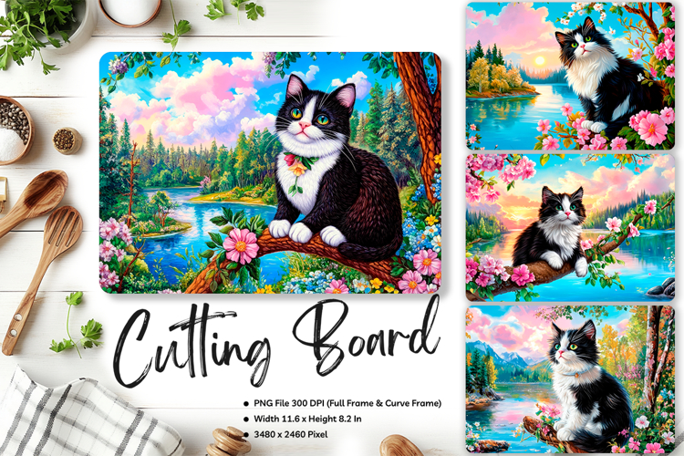 Cat Cutting Board Cat Flower Pet Animal Chopping Board_262 example image 1