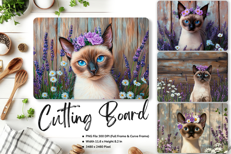 Cat Cutting Board Cat Flower Pet Animal Chopping Board_283 example image 1