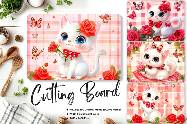 Cat Cutting Board Cat Flower Pet Animal Chopping Board_289