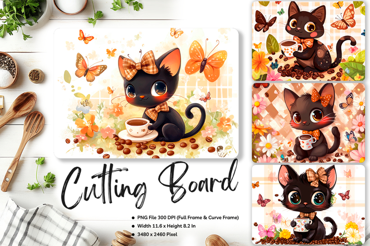 Cat Cutting Board Cat Flower Pet Animal Chopping Board_303