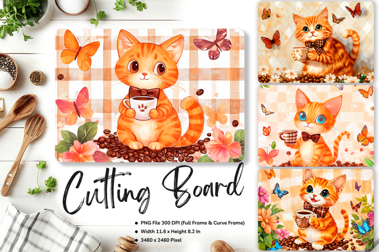 Cat Cutting Board Cat Flower Pet Animal Chopping Board_307