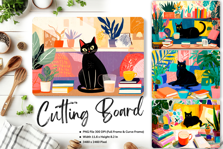 Cat Cutting Board Cat Flower Pet Animal Chopping Board_309
