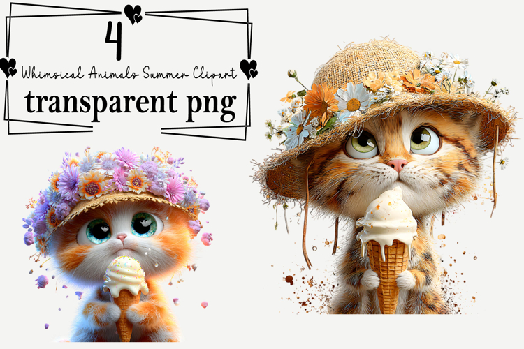 Whimsical Animals Summer Clipart Watercolor PNG