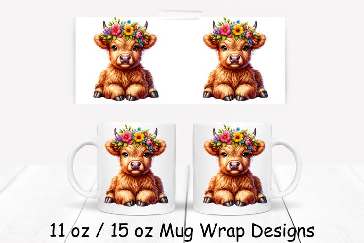 Highland Cow Spring Mug Wrap| Sublimation PNG | 11oz 15oz