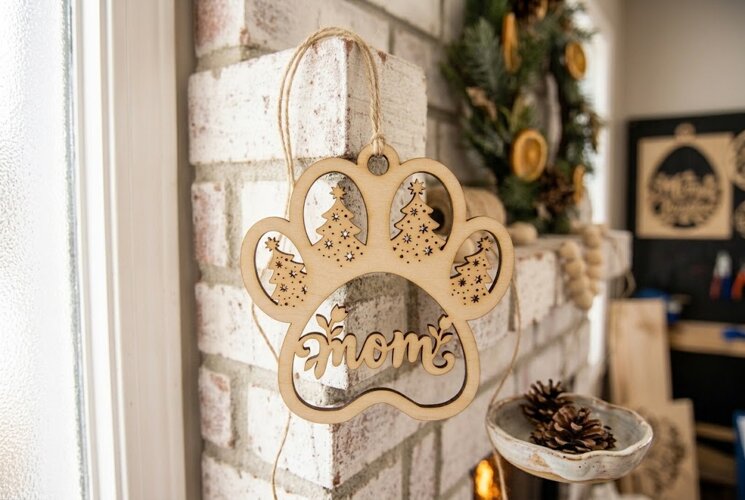 Dog Paw Christmas Tree Ornament Laser Cut File example image 1