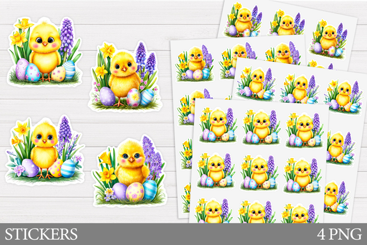 Easter Chick Sticker Design. Easter Eggs Sticker Printable