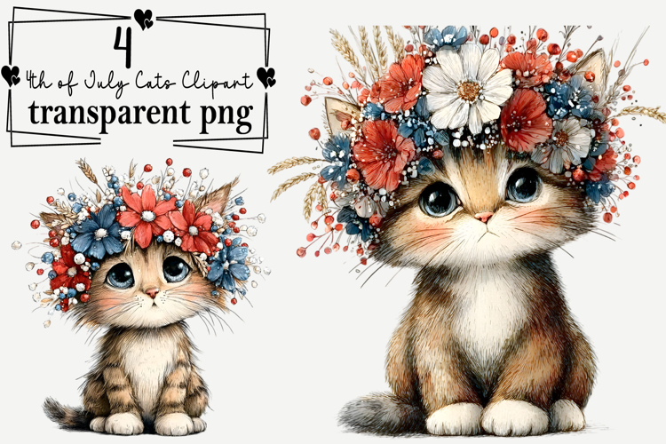 4th of July Cat PNG Clipart Watercolor PNG