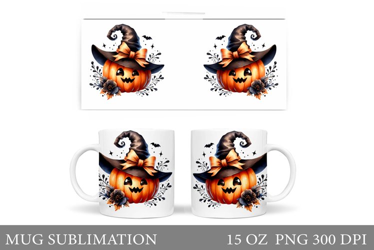Cute Pumpkin Mug Sublimation. Cute Halloween Mug Wrap Design