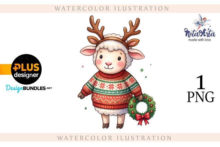 Christmas Sheep in Watercolor Style example image 1