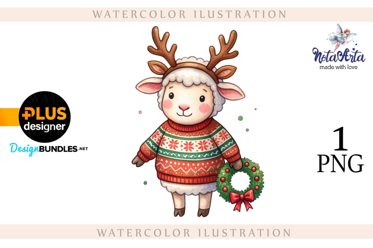 Christmas Sheep in Watercolor Style