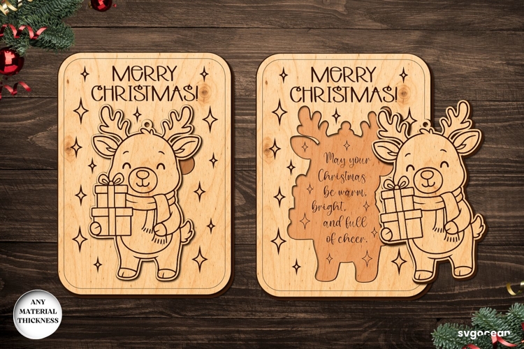 Reindeer Card Ornament SVG | Laser Cut | Glowforge