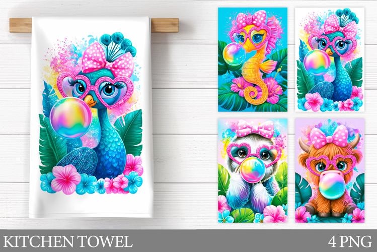 Cute Animals Kitchen Towel Design. Cute Animals Sublimation