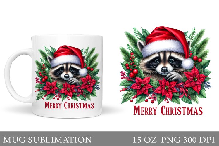 Christmas Raccoon Mug Design. Christmas Mug Sublimation
