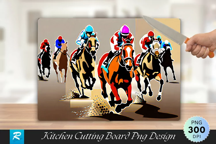 Racehorses and Jockeys Cutting Board Sublimation Design