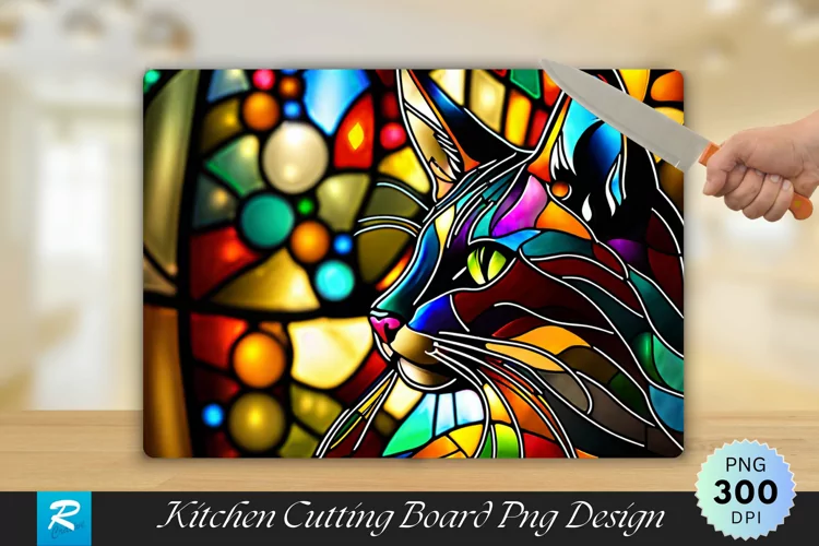 Cat Stained Glass Cutting Board Sublimation Design