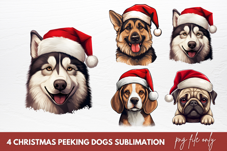 Christmas Peeking Dogs Sublimation Clipart