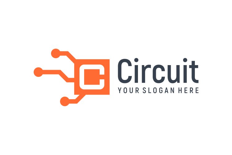 letter C circuit tech logo design vector