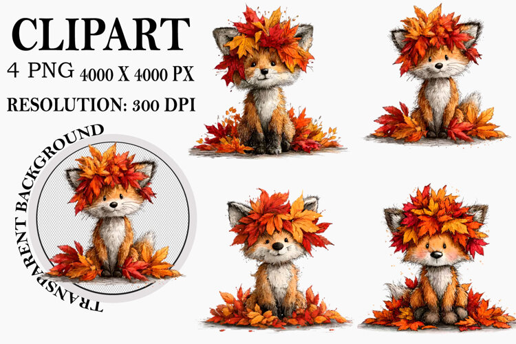 Whimsical Woodland Fall Animals Clipart Watercolor PNG example image 1