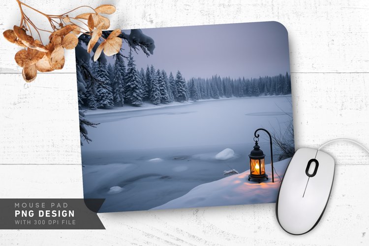 Frozen Lake and Snowy Trees Mouse Pad PNG