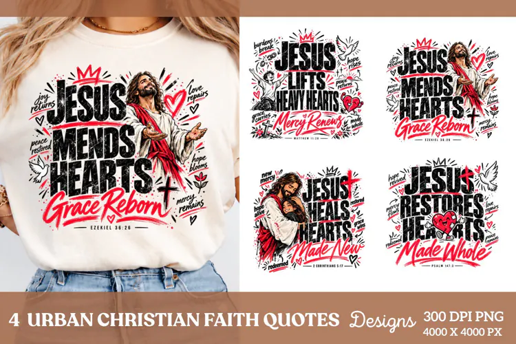 4 Urban Christian Faith Shirt PNG Designs, 4 Christian Grace