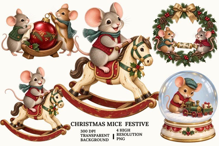 Christmas Mice PNG, Festive Gingerbread Winter Art Design example image 1