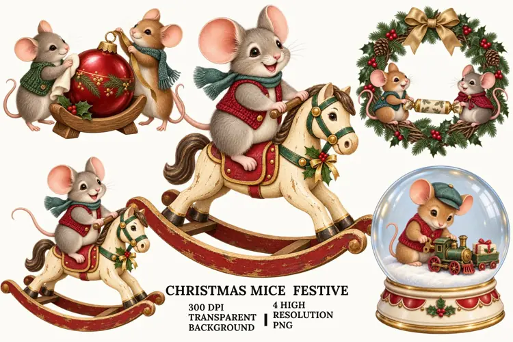 Christmas Mice PNG, Festive Gingerbread Winter Art Design