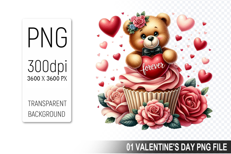 Cupcake With Bear, Valentines Day Clipart PNG File