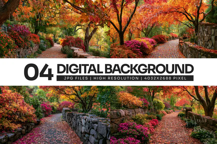 Colorful Autumn Garden Pathway Background